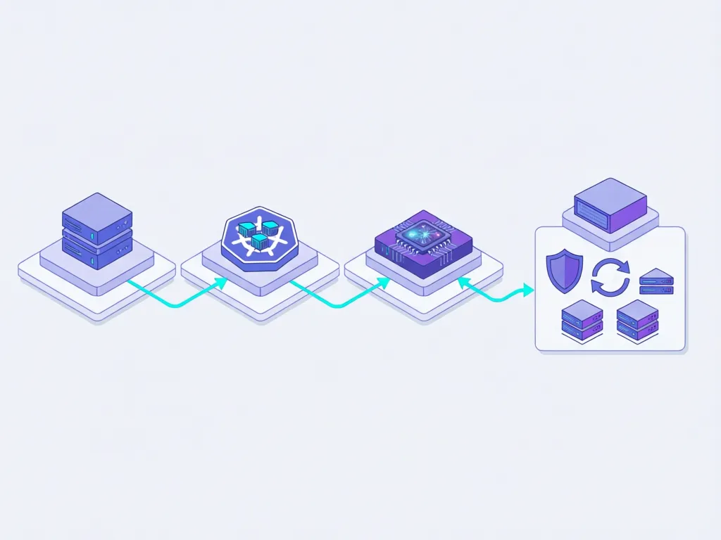 Heterojen iş yükleri — sanal makineler, Kubernetes kapsayıcıları, yapay zekâ hizmetleri ve çıplak metal — gösteren ve tek bir felaket kurtarma kontrol düzlemi tarafından korunan şema